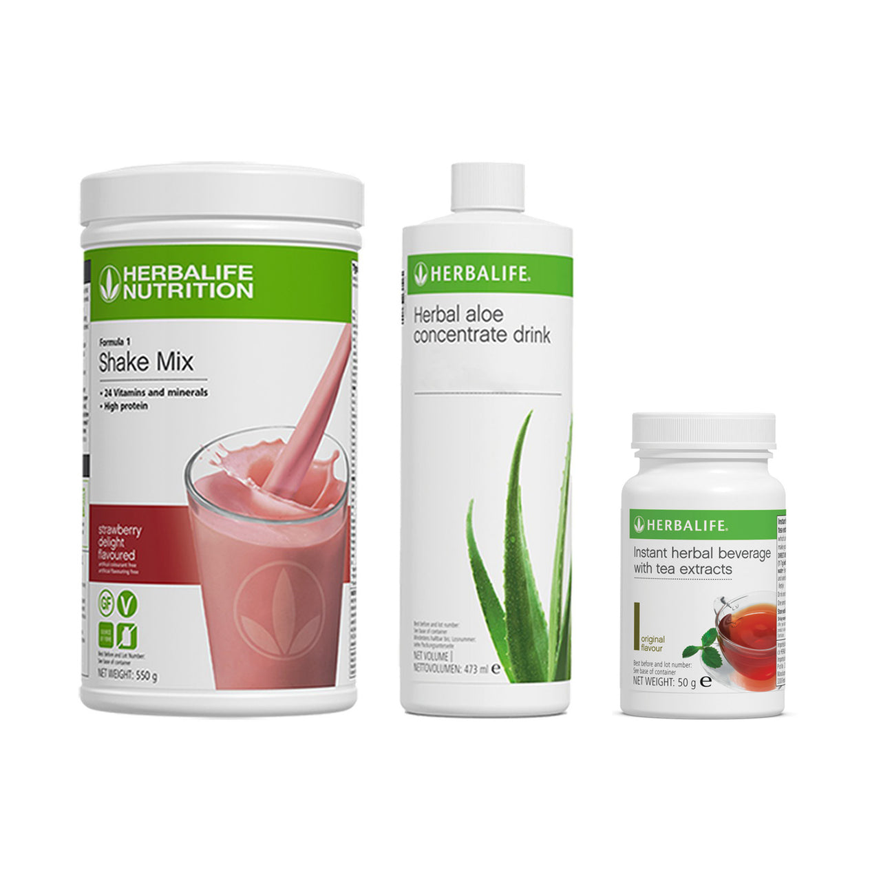 Breakfast Pack — Formula 1 Strawberry Delight, Aloe Concentrate & Instant Herbal Beverage